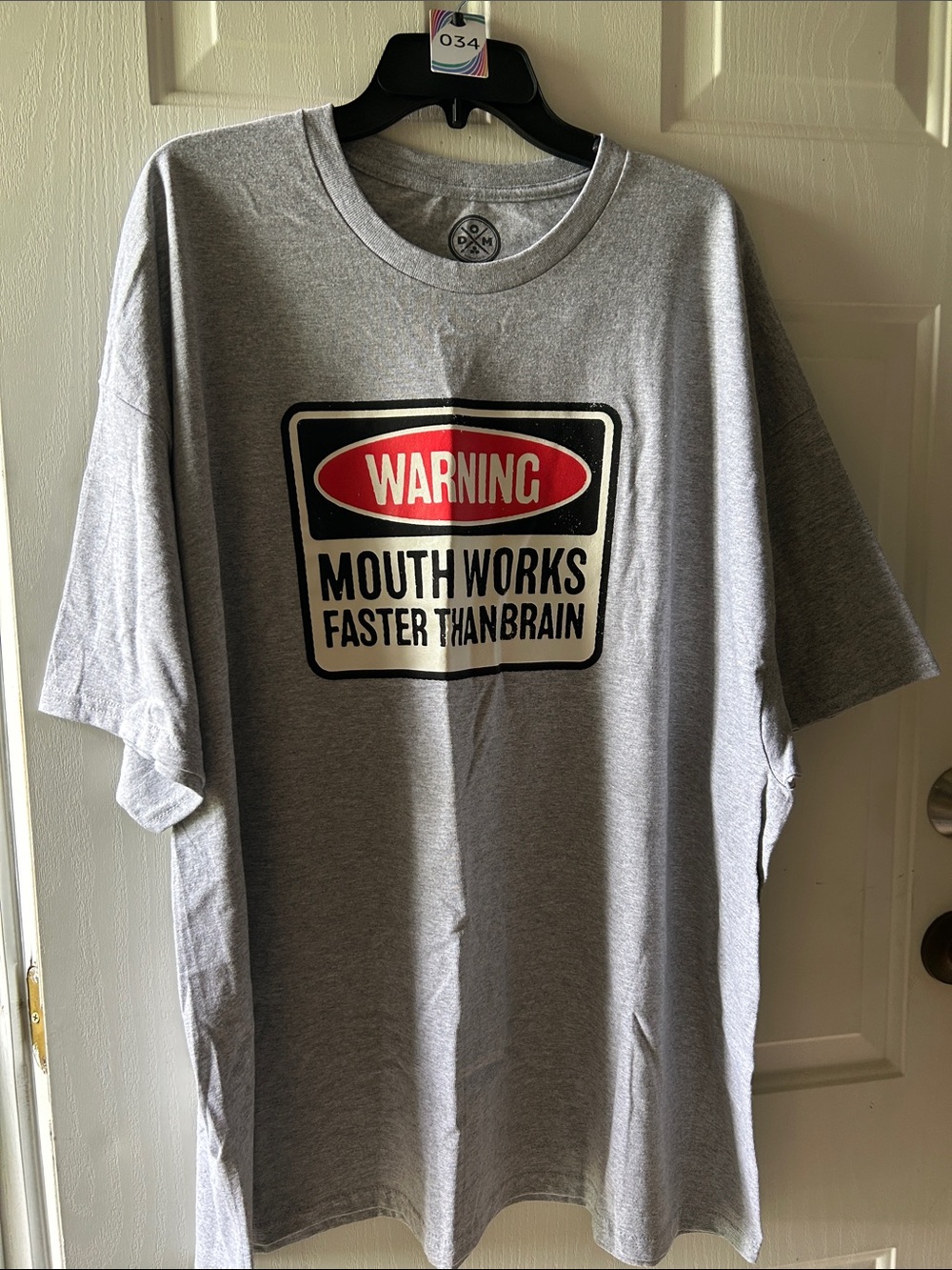 Men's Gray Short Sleeve Graphic Tee with Warning Print